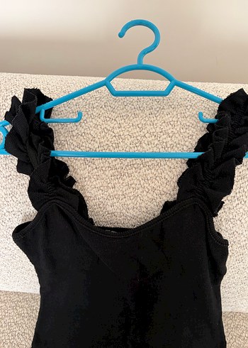 Siyah Midi V Yaka Fırfırlı Kadın Elbise - Görsel 3