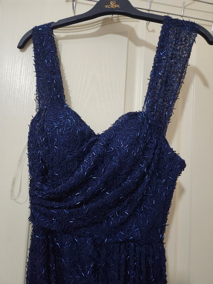 Drapeli Lacivert Kadın Uzun Abiye Elbise - Görsel 2