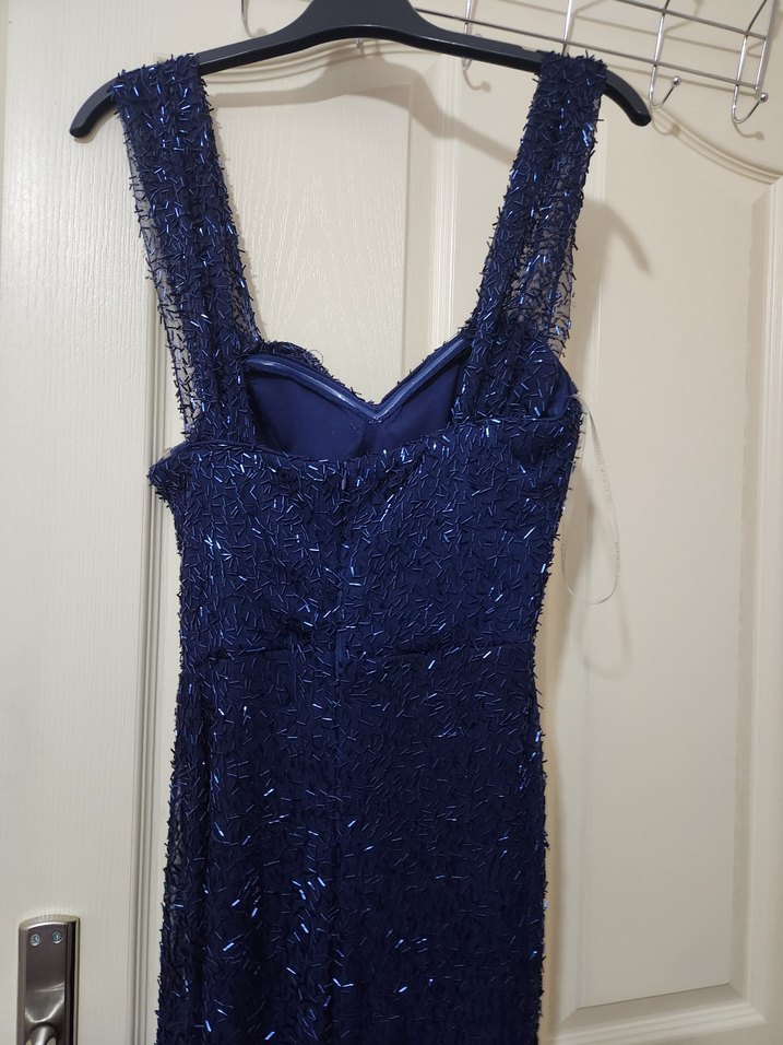 Drapeli Lacivert Kadın Uzun Abiye Elbise - Görsel 3