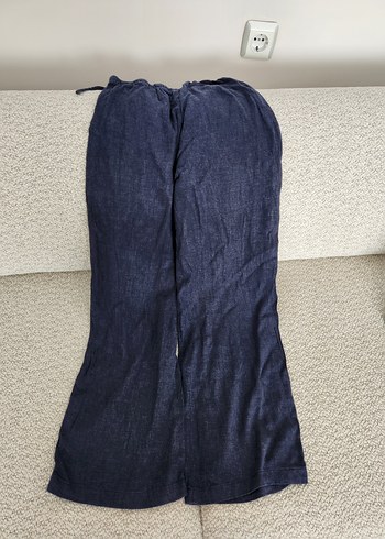Pull and Bear Lacivert Bol Kesim Keten Kadın Pantolon