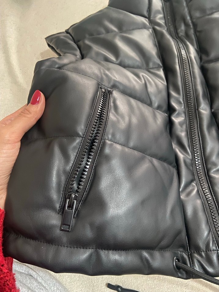 Colins Siyah Deri Fermuarlı Kadın Yelek - Görsel 2