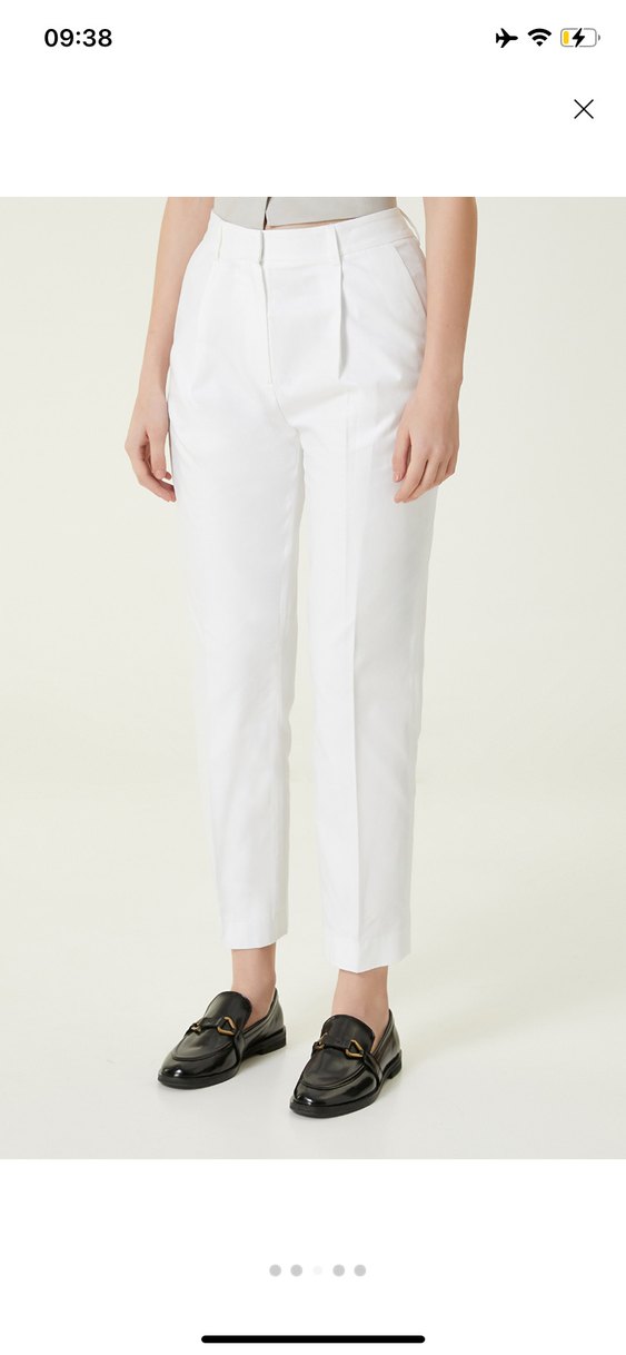 Ekru Mini Koton Kadın Kumaş Pantolon netwoek - Görsel 3