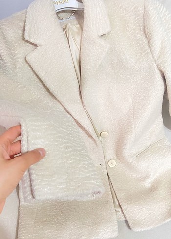 Bej Kadın Yün Ceket Notch Yaka - Görsel 9