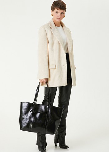 Bej Kadın Yün Ceket Notch Yaka - Görsel 3