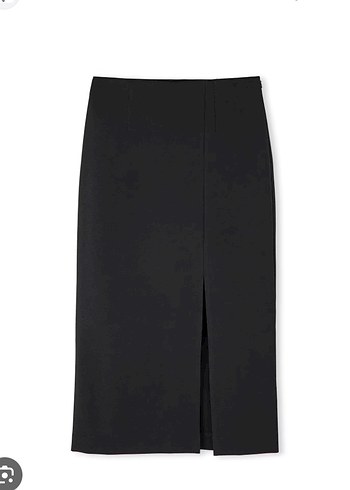 Siyah Uzun yırtmaçlı Midi Etek - Görsel 4