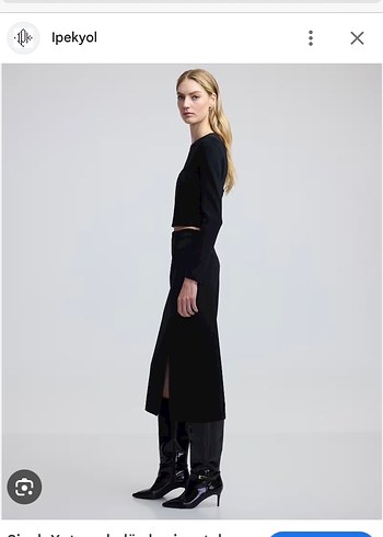 Siyah Uzun yırtmaçlı Midi Etek - Görsel 2