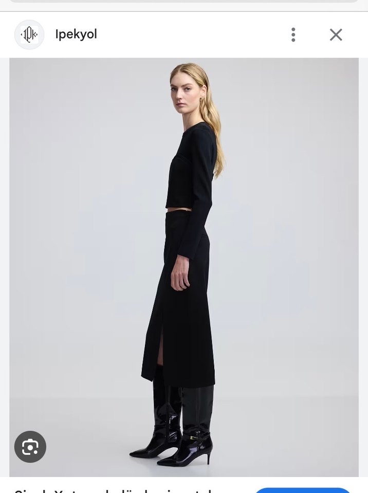 Siyah Uzun yırtmaçlı Midi Etek - Görsel 2