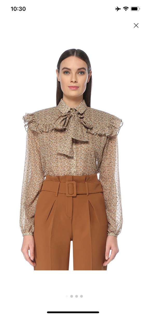 Bej Desenli Fırfırlı Uzun Kollu Bluz - Görsel 5
