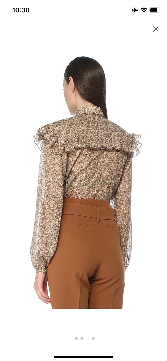 Bej Desenli Fırfırlı Uzun Kollu Bluz - Görsel 3