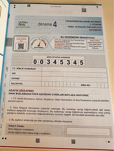 345 TYT MATEMATIK DENEME 10lu