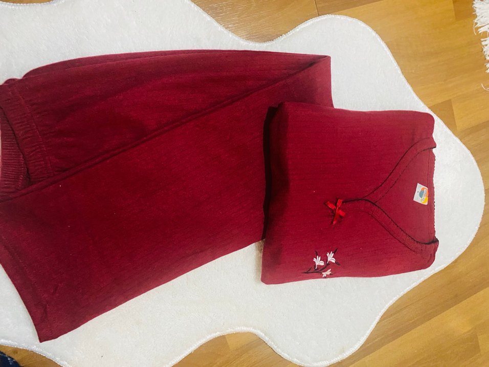 Bordo Uzun Kollu Rahat Kadın Pijama - Görsel 2