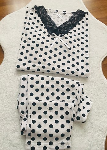 Kadın Puantiyeli Bohem Uzun Kollu Pijama Takımı - Görsel 2