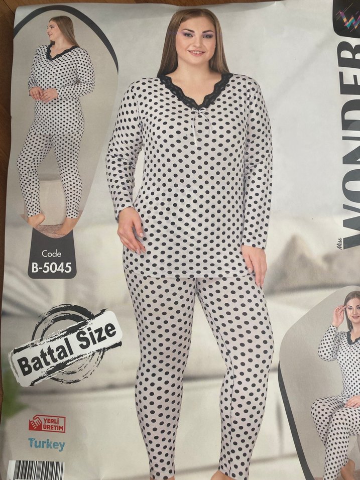 Kadın Puantiyeli Bohem Uzun Kollu Pijama Takımı - Görsel 3