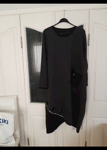 Zara Uzun Kollu Siyah Gri Kadın Tunik