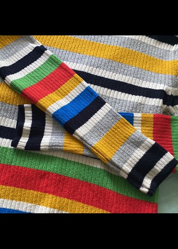 Renkli Çizgili Kadın Triko Kazak - Görsel 3