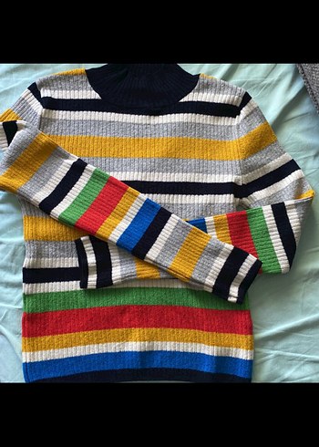 Renkli Çizgili Kadın Triko Kazak - Görsel 2