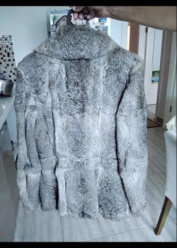 Gri Midi Boy Peluş Kadın Kaban - Görsel 3