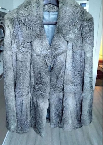 Gri Midi Boy Peluş Kadın Kaban - Görsel 4