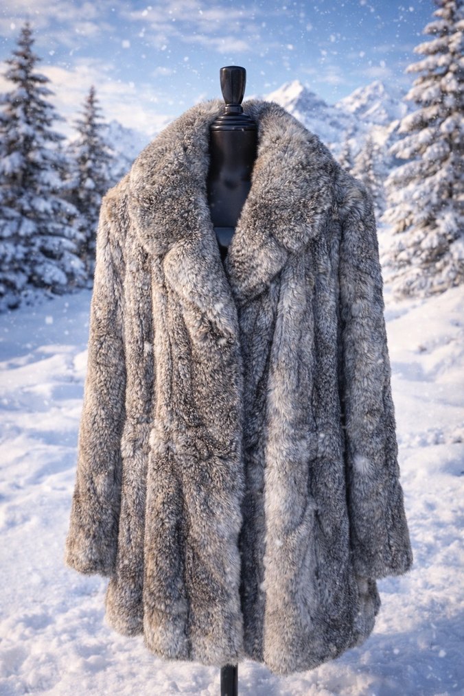 Gri Midi Boy Peluş Kadın Kaban - Görsel 2