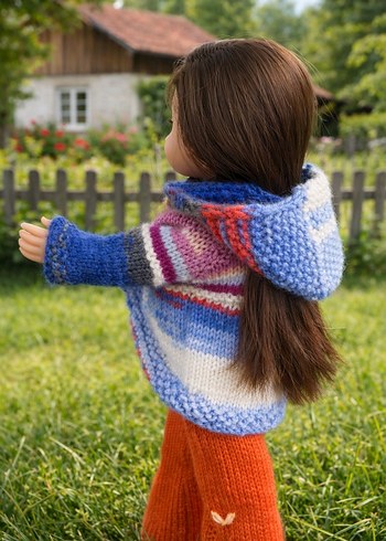 Pastel Renkli Örgü Kapüşonlu hırka - Görsel 2