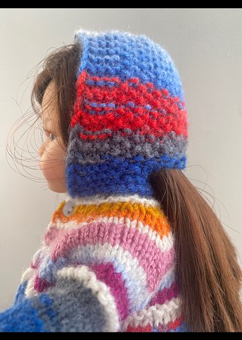 Pastel Renkli Örgü Kapüşonlu hırka - Görsel 6