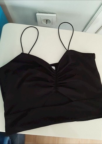 Siyah İnce Askılı Crop Top - Görsel 4