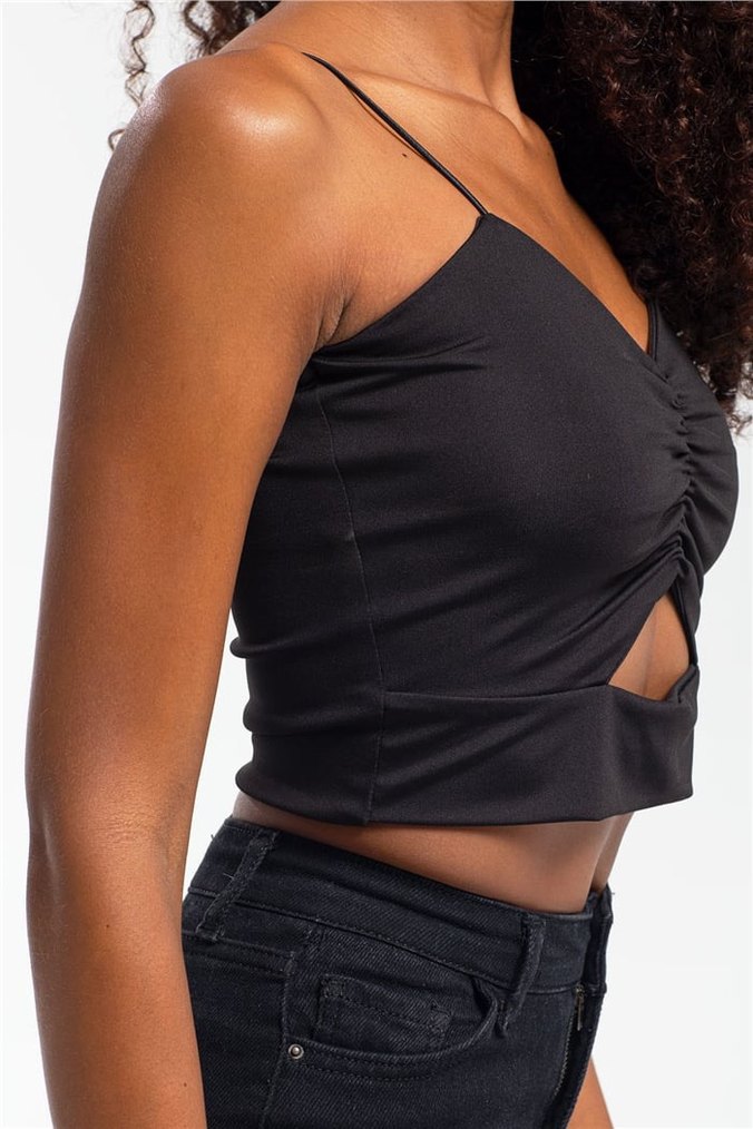 Siyah İnce Askılı Crop Top - Görsel 2