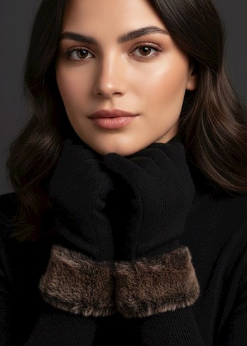 Kürklü Siyah Kadın Eldiven - Görsel 2