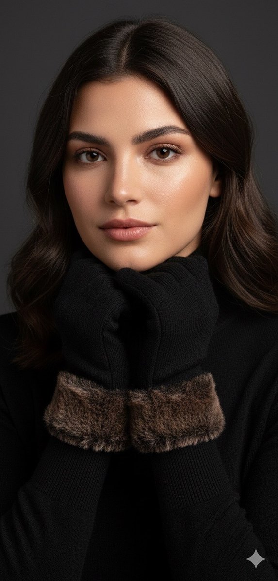 Kürklü Siyah Kadın Eldiven - Görsel 2