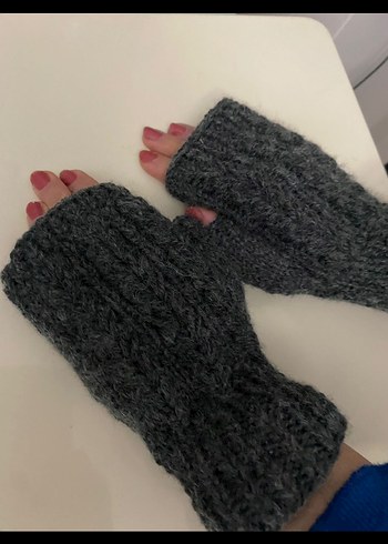 Gri Örgü Parmaksız Kadın Eldiveni - Görsel 6