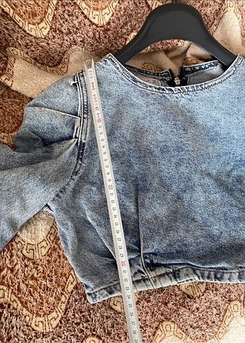 Mavi Batik Desenli Kot Crop Top - Görsel 6