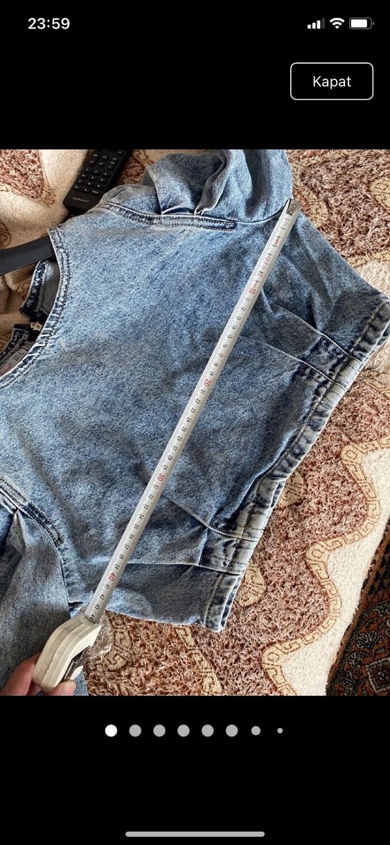 Mavi Batik Desenli Kot Crop Top - Görsel 4