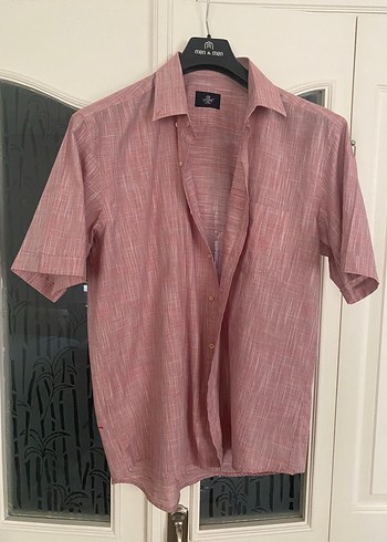 Pembe Kısa Kollu Keten Gömlek