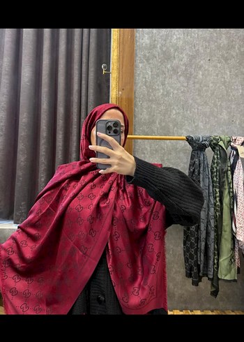 Gucci G desen ipek kaşmir çift taraflı bordo şal