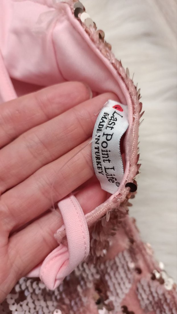 Pembe kadife pullu abiye 
Boy 85 
İki gögus uzeri kol alti 40cm - Görsel 5