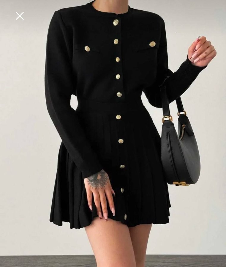 Düğmeli Siyah Midi Kadın Elbise - Görsel 3