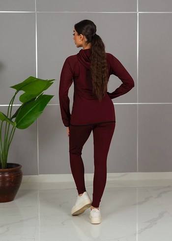 Bordo Fermuarlı Uzun Kollu Kadın Eşofman Takımı - Görsel 4