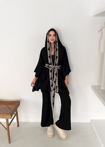 Siyah Uzun Salaş Kimono - Görsel 5