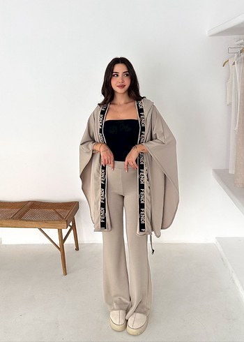 Kahverengi Rahat Kadın Eşofman Takımı Kapüşonlu - Görsel 9