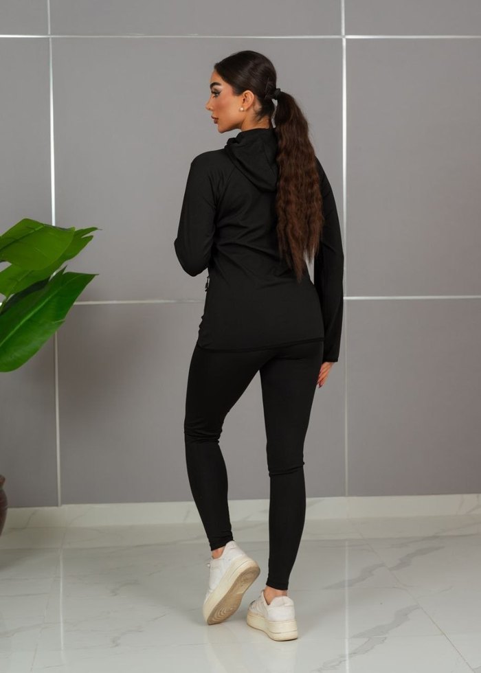 Gri Kadın Fermuarlı Sweatshirt ve Tayt Takımı - Görsel 5