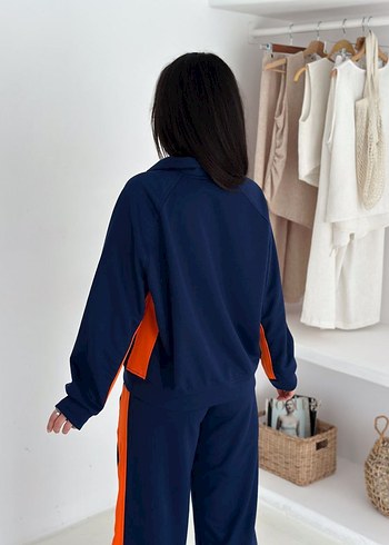 Kadın Lacivert Turuncu Fermuarlı Eşofman Takımı - Görsel 3