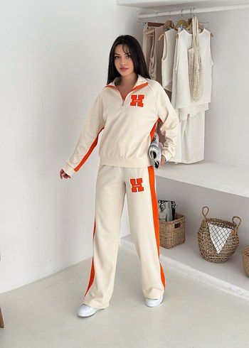 Kadın Lacivert Turuncu Fermuarlı Eşofman Takımı - Görsel 4