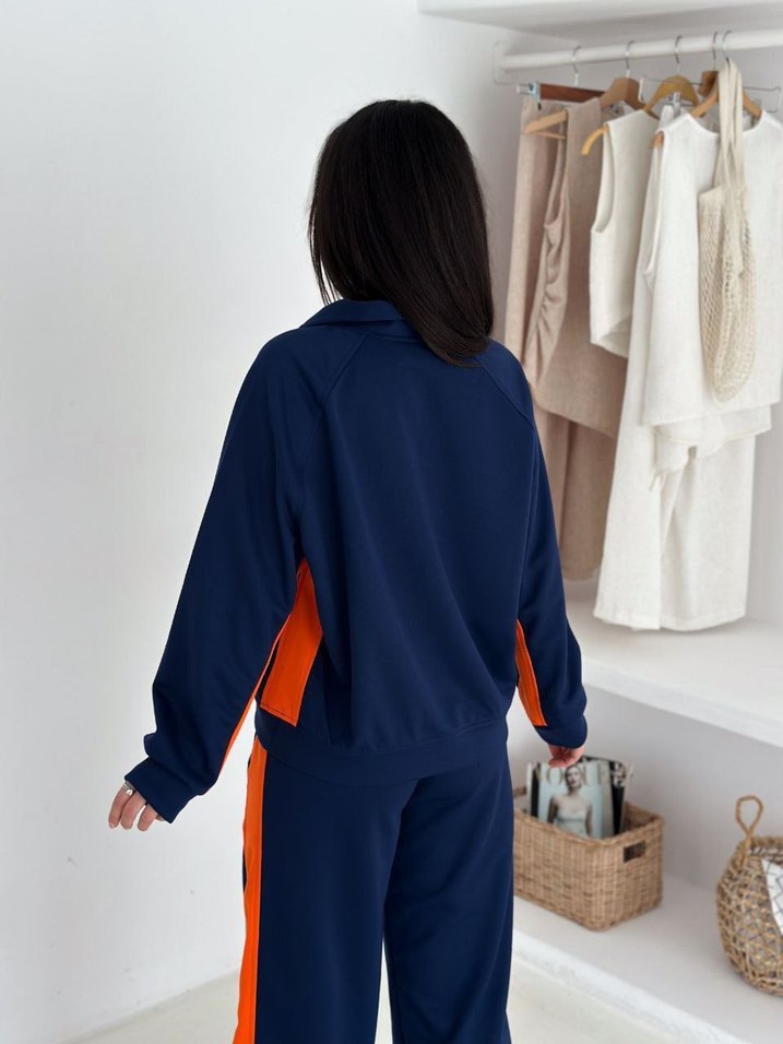 Kadın Lacivert Turuncu Fermuarlı Eşofman Takımı - Görsel 3