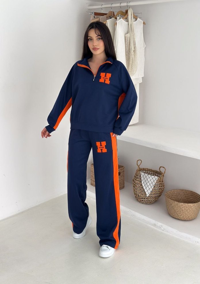 Kadın Lacivert Turuncu Fermuarlı Eşofman Takımı - Görsel 2