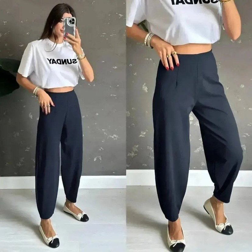 Mavi Midi Kadın Pamuk Pantolon - Görsel 3