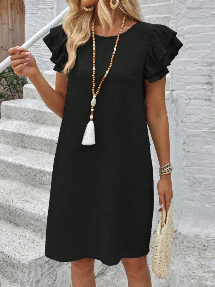 Bohem Gri Kısa Kollu Midi Elbise - Görsel 3