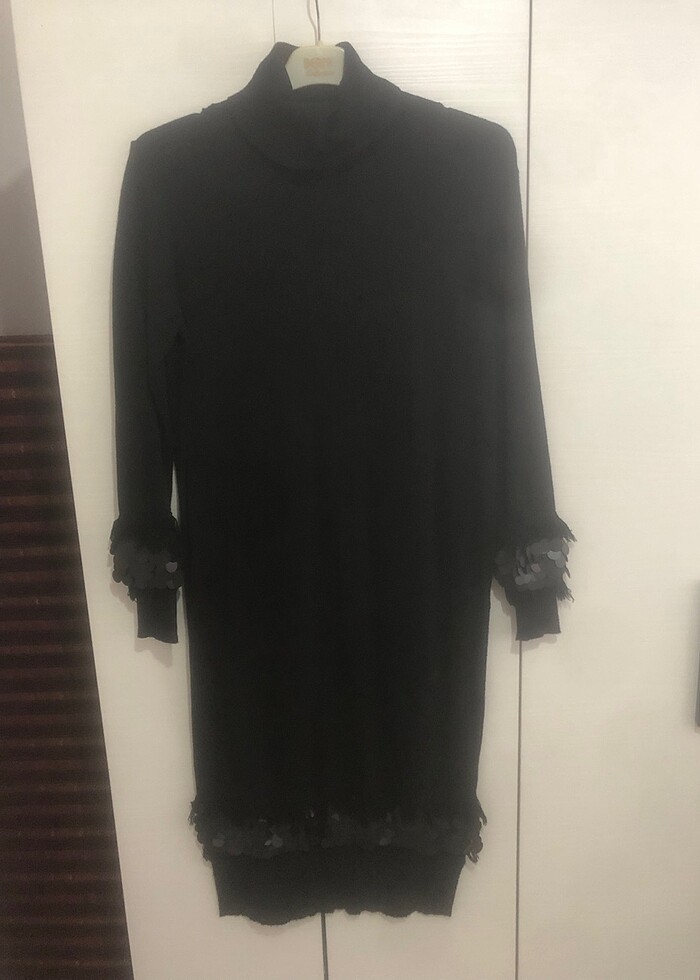 Triko siyah payet detaylı elbise - Görsel 2