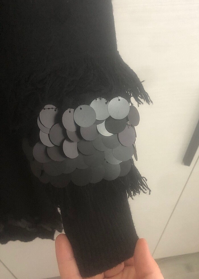 Triko siyah payet detaylı elbise - Görsel 3