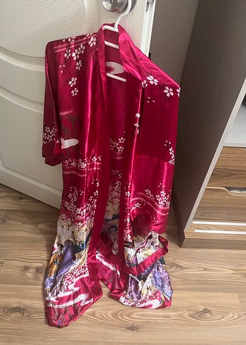 Parlak Pembe Bohem Uzun kimona - Görsel 4