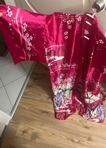 Parlak Pembe Bohem Uzun kimona - Görsel 3